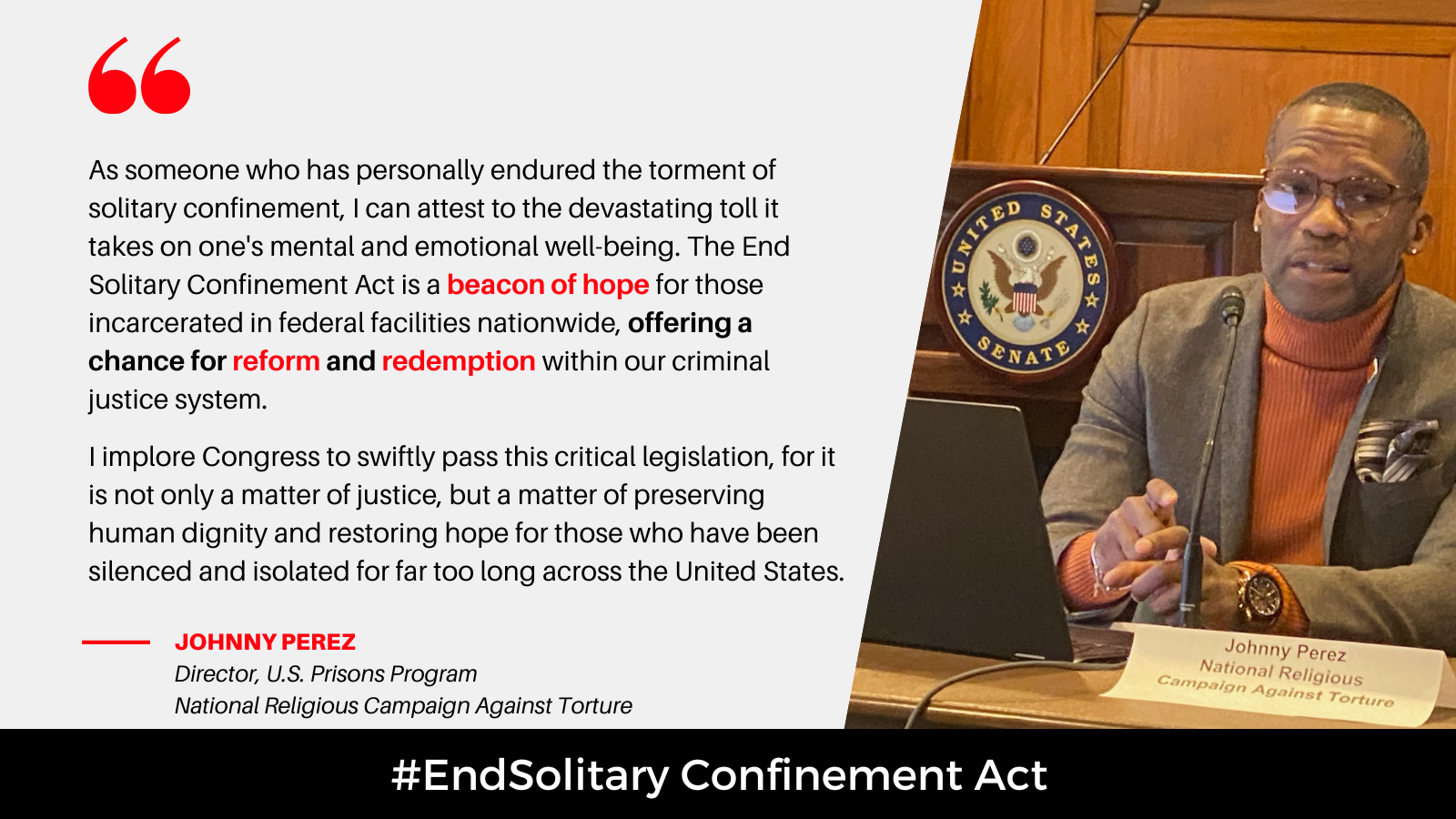 Johnny Perez in Support of the End Solitary Confinement Act